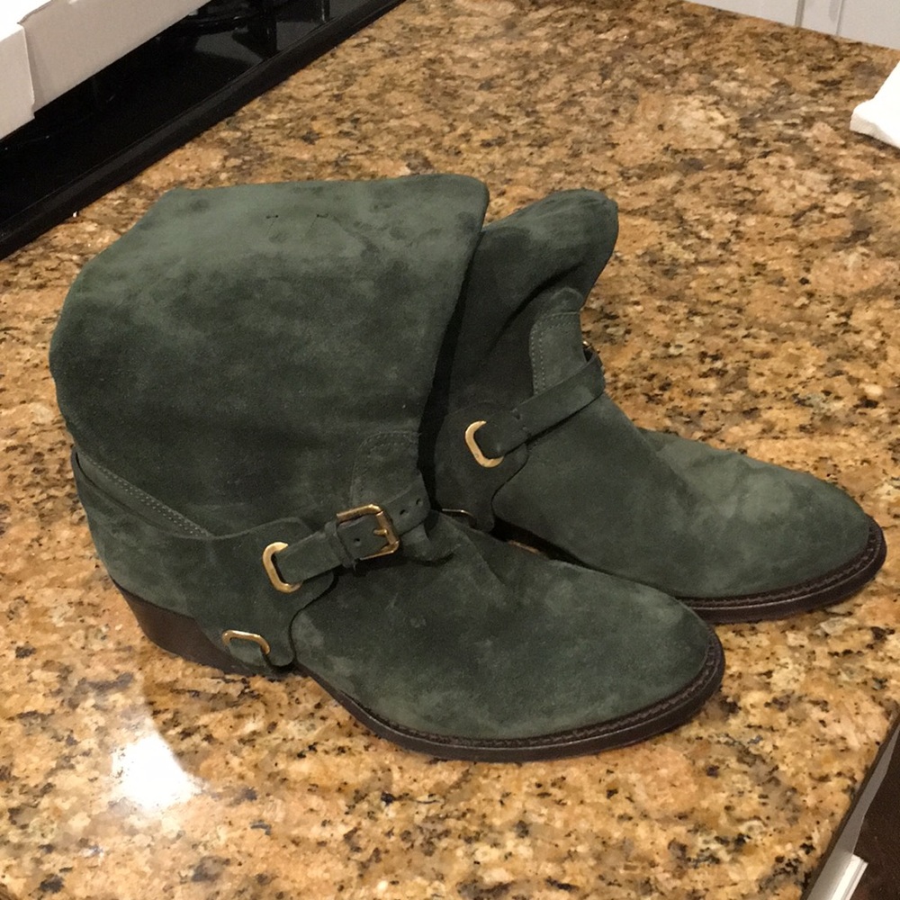Ralph Lauren Isaline green calf suede boots.